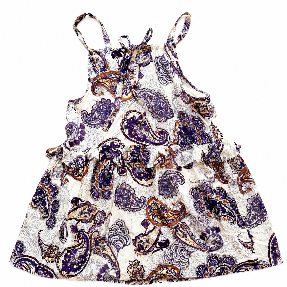 Land of the Free Paisley Ruffle Halter Top Purple Orange Boho XS